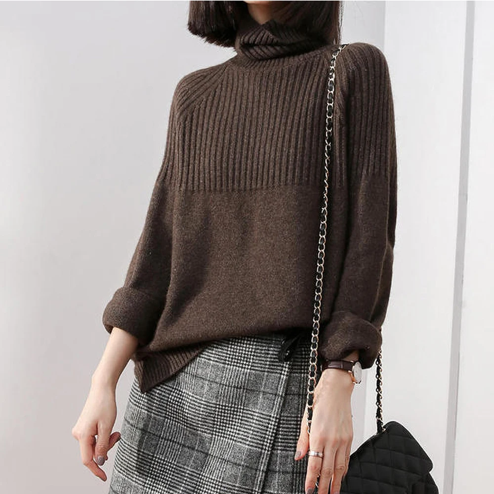 Женский свитер черная водолазка Осень-зима вязаный базовый с длинным рукавом