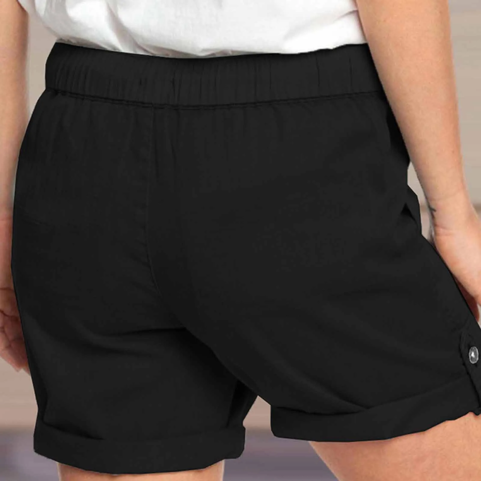 

Jeans Womens Fashion Black Slim Comfy Drawstring Solid Color Casual Elastic Waist Pocket Shorts Pants Women's Pants Jeans Mujer