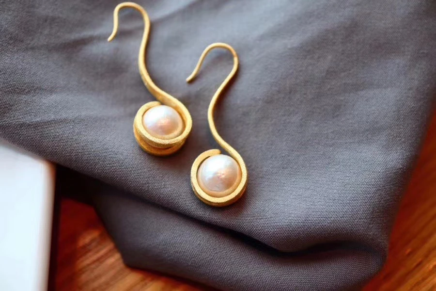 

925 Sterling Silver Plated 18K Pure Gold Natural Baroque Pearl Earring Hook Drop Dangle Baroco Ear Wire Pearl Ear Hoop Jewelry