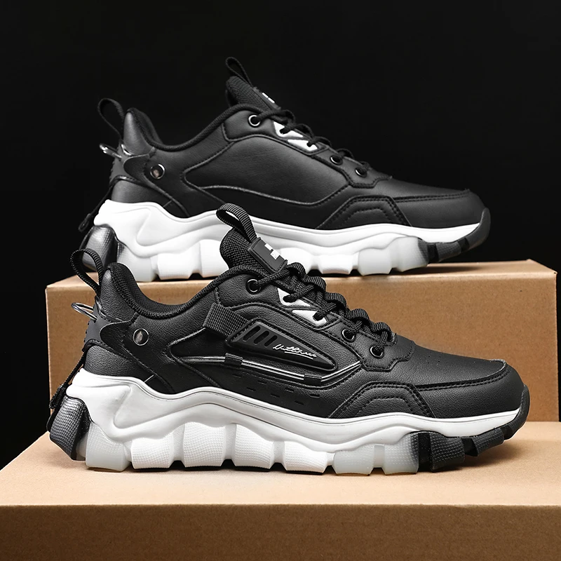 

2021 Spring Men Outdoor Sports Shoe Black White Leather Shoes For Mens Hard-Wearing Men Training Shoes Good Quality Gym Shoe Men