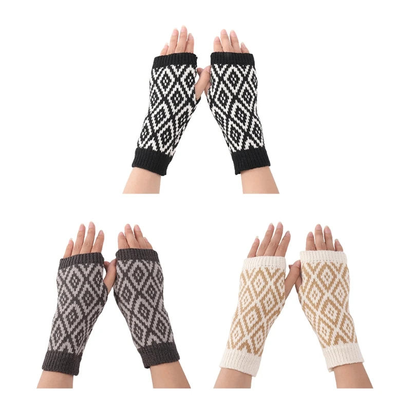 

Warm Women Girls Winter Fingerless Gloves Geometrical Half Finger Glove Mitten