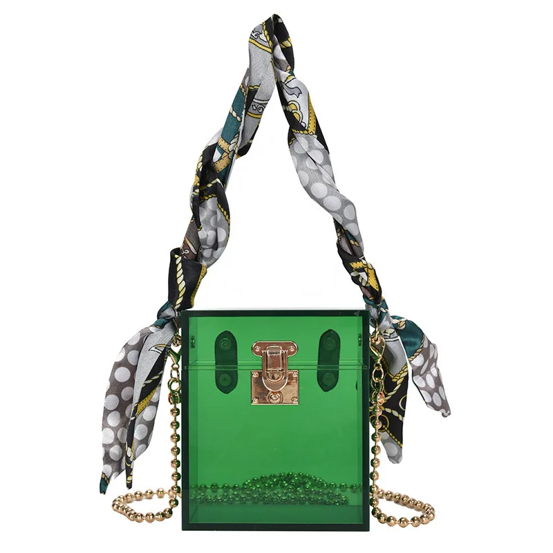 

Summer Fashion Square Box Women's Bag Acrylic Mini Shoulder Bag New Lock Silk Scarf Small Square Bag Fashion Crossbody Bag
