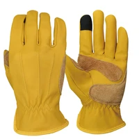 unlined touch screen function motorcycle cowhide leather gloves yellow golden cycling