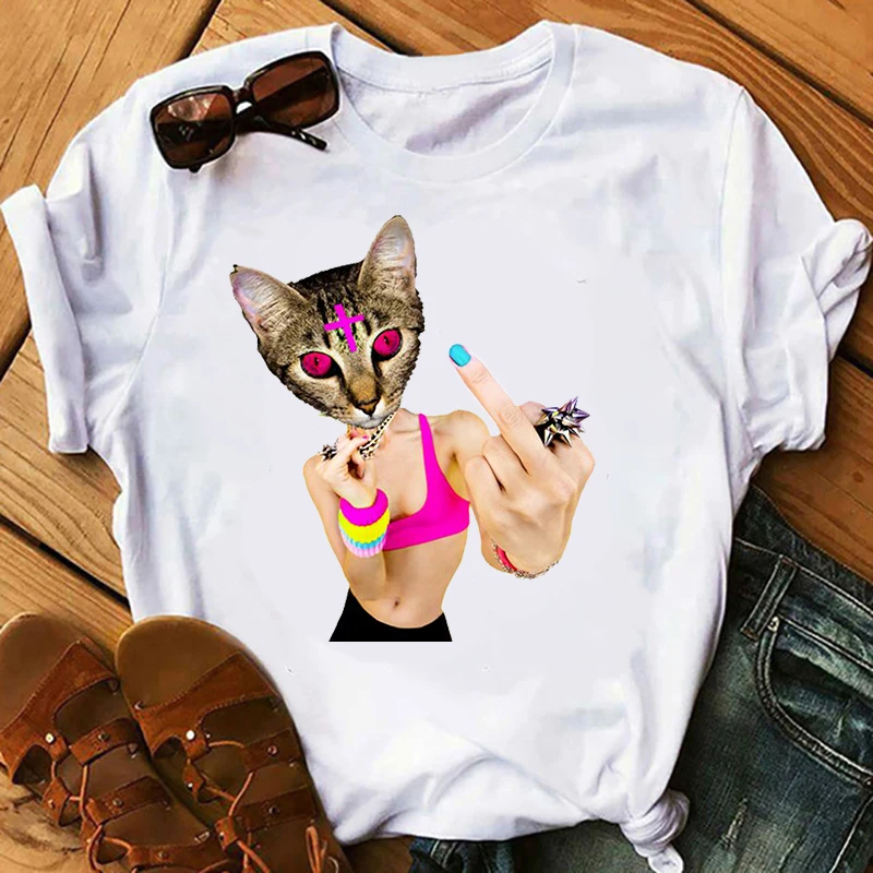 

Women T-shirt Cute Cat Funny Cartoon T-shirt Harajuku Graphic Ulzzang T-shirt 90s Print T-shirt Fashion Aesthetic Top Tee Female
