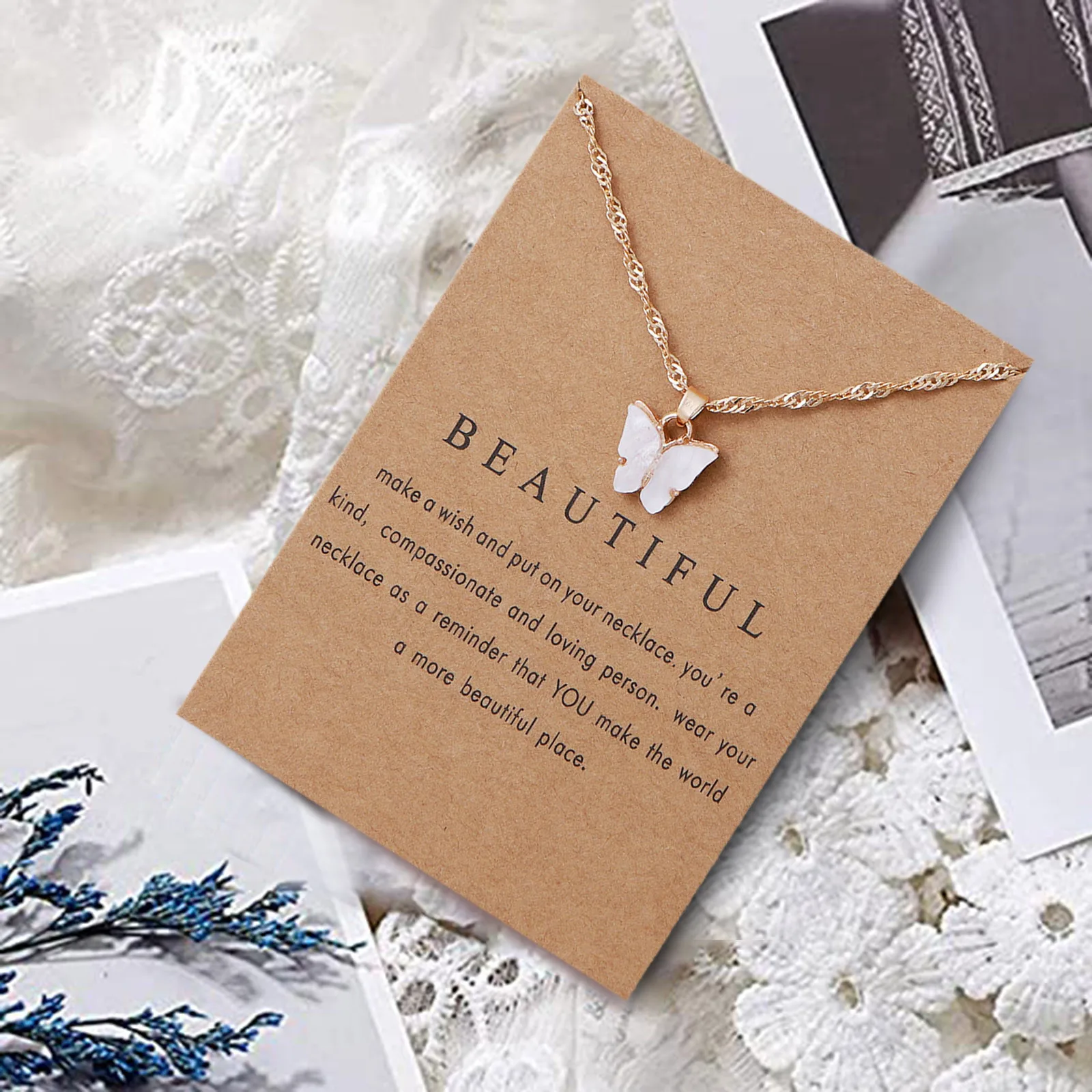 

Женское акриловое ожерелье-бабочка, длинная цепочка с подвеской до ключиц, изысканный стильный подарок, модное золотое ожерелье, 2021