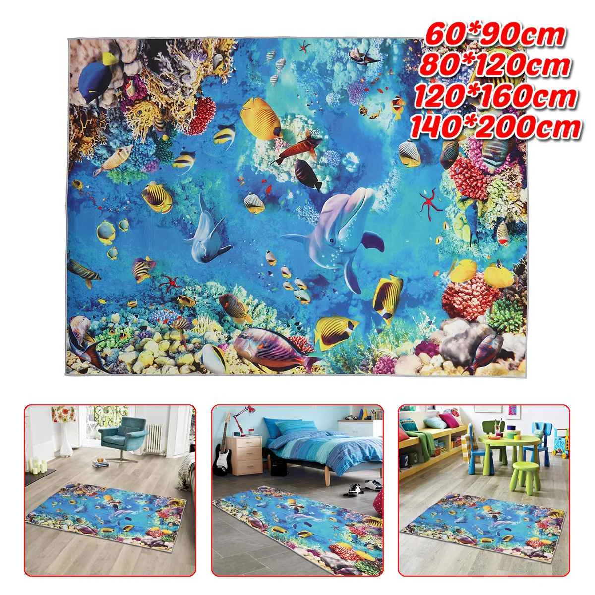 

3D Ocean World ковер с изображением рыбок кухонный коврик, входной дверной коврик, Домашний напольный декор для спальни, ковер для гостиной, Противоскользящий коврик для ванной