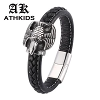 men jewelry black leather bracelets eagle stainless steel magnetic buckle punk bracelets bangles gifts pd0189