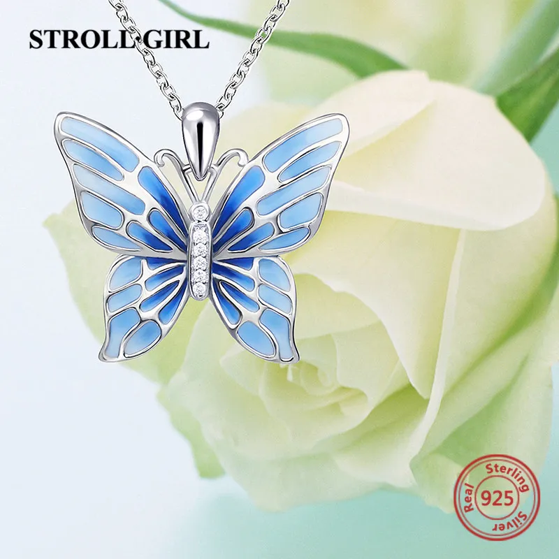 Strollgirl стерлингового серебра 925 милые мотыльковый подвес ожерелье с эмалью