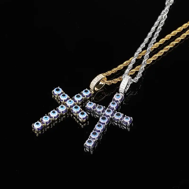 Miami Persian Blue Eye Cross Links ожерелье кулон золотой серебряный цвет кубический циркон