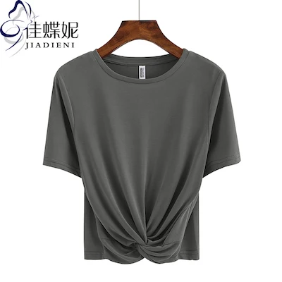 short - grey Новое поступление весна-лето, модная короткая футболка в Корейском стиле с длинными рукавами и круглым воротником, популярная Повседневная футболка - Цвет: short - grey