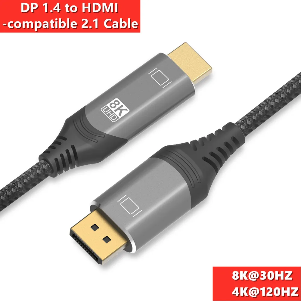 8K @ 30 Гц 4K @ 120 Гц DP к HDMI-совместимым супер-кабель 8K высокоскоростной 48 Гбит/с 3D UHD DHR DP 1,4 к HD 2,1 кабель для ПК HDTV проектора