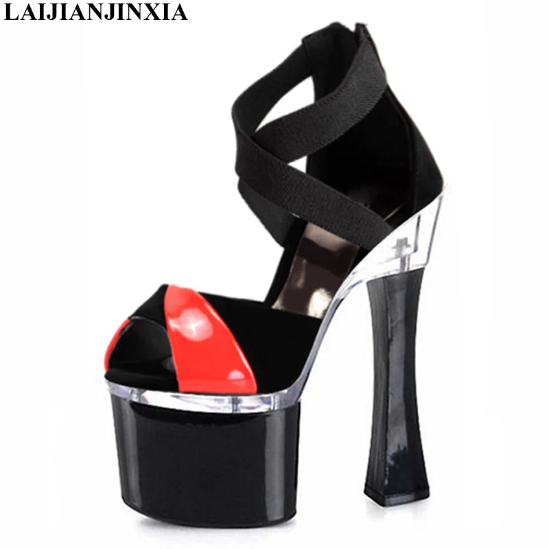 

LAIJIANJINXIA Новый 18 см очень высокий каблук на высоком каблуке ботинки на платформе Sandsls женские Соответствие цвета обуви обувь для ночных клубов; Босоножки для ночного клуба обувь