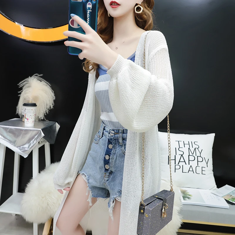 

Lazy Wind Super Long Pure Color Knitted Cardigan Woman 2021 New Spring Summer Fashion Loose All-Match Casual Sweater Coat Female