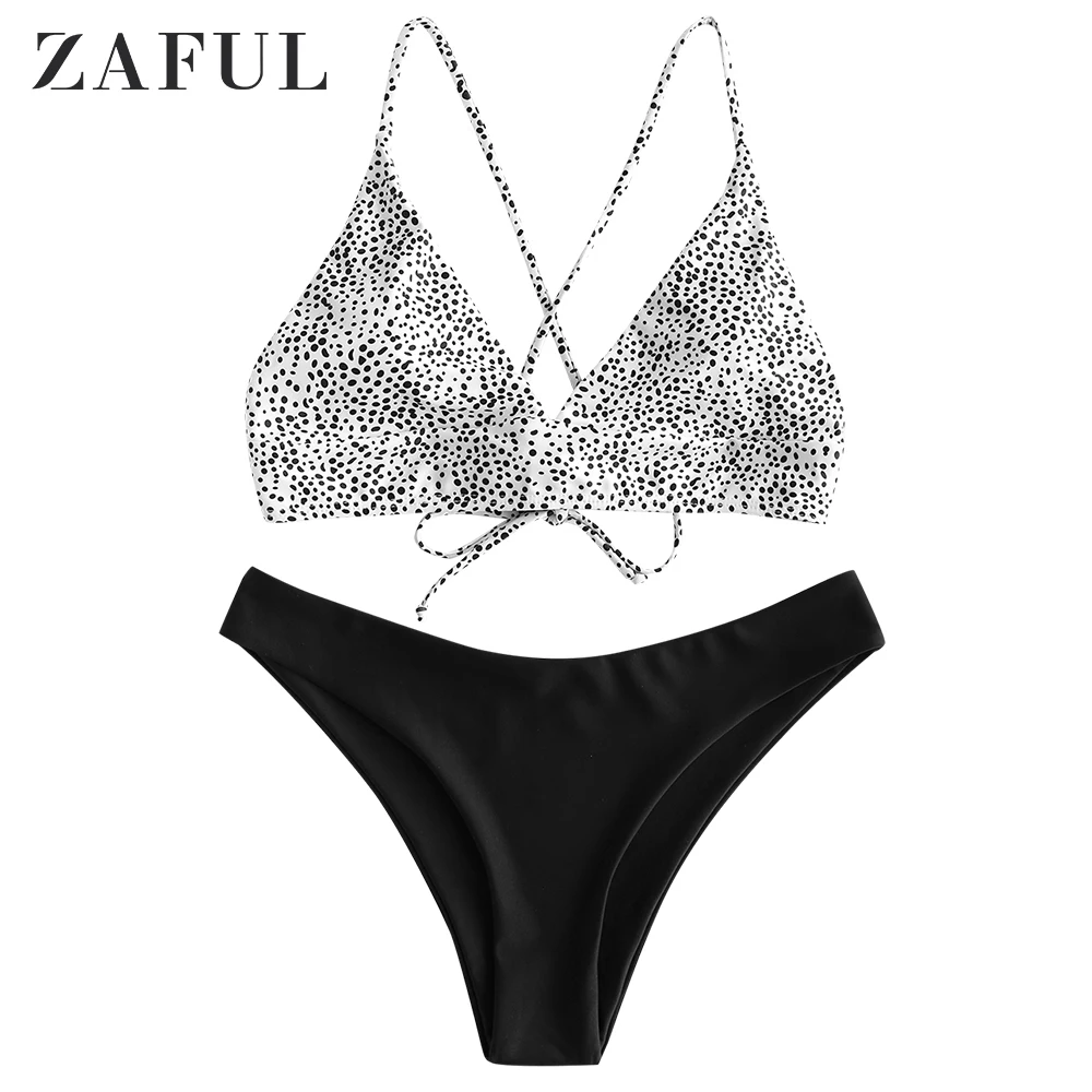 ZAFUL далматинец точка крест-накрест на шнуровке бикини купальник Спагетти ремни с высоким вырезом бикини набор женский сексуальный купальный костюм с пуш-ап