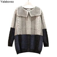 contrast core spun yarn sweater large size tops womens winter color fashion knitwear tops amd pullovers female o neck