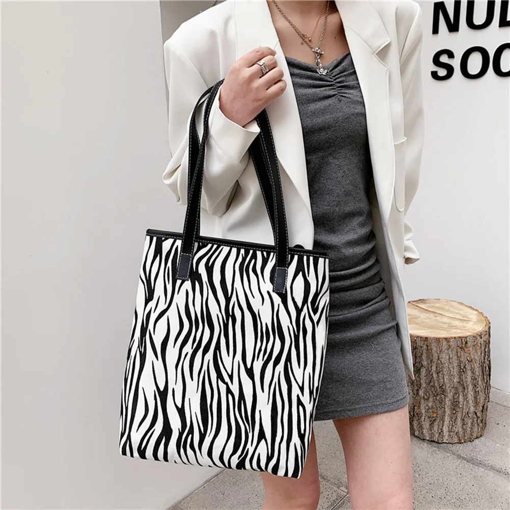 

Fashion Women PU Leather Cow Zebra Pattern Printing Shoulder Shopping Bag Vintage Ladies Large Capacity Top-handle Tote Handbags