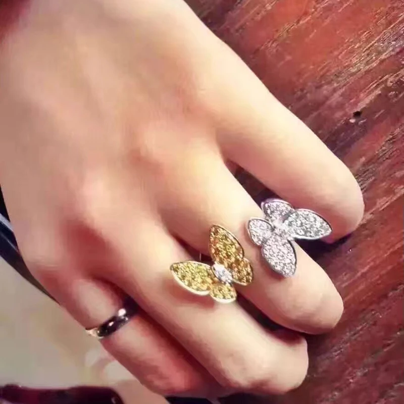 Модные Роскошные Брендовые вечерние ювелирные изделия Два Бабочка кольцо из