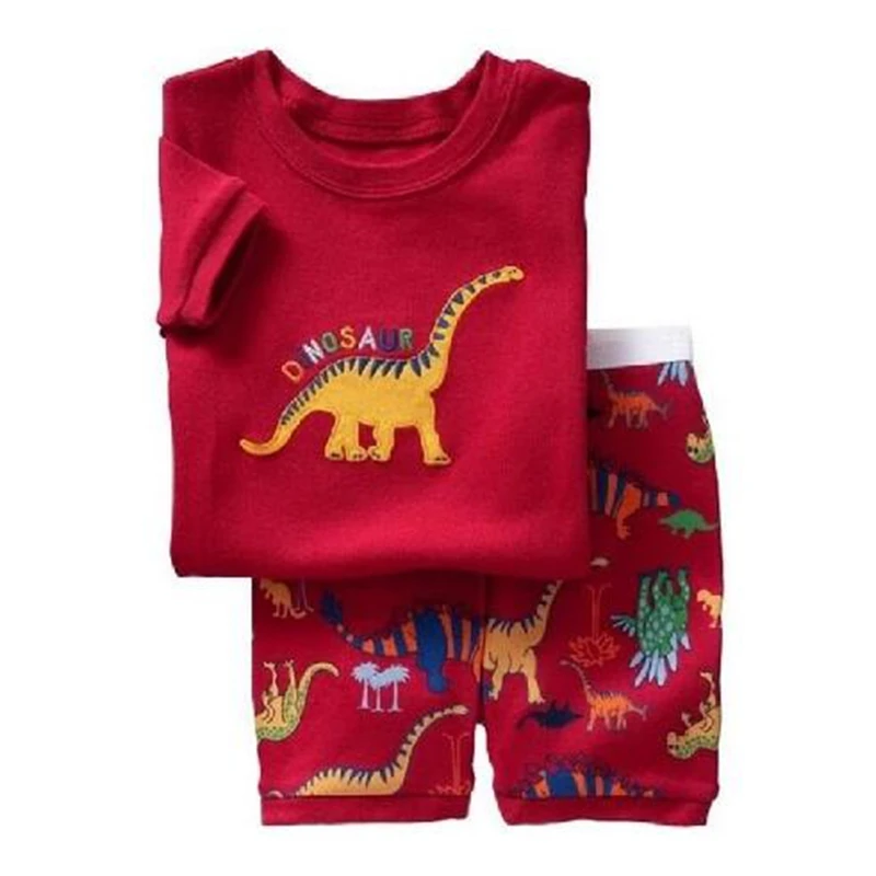 New Red Dino Children Clothes Sets Dinosaur Boys Pajamas 2-Pieces Suit Baby Girls Pijama Kids Tee Shirt Shorts Pant 100% Cotton