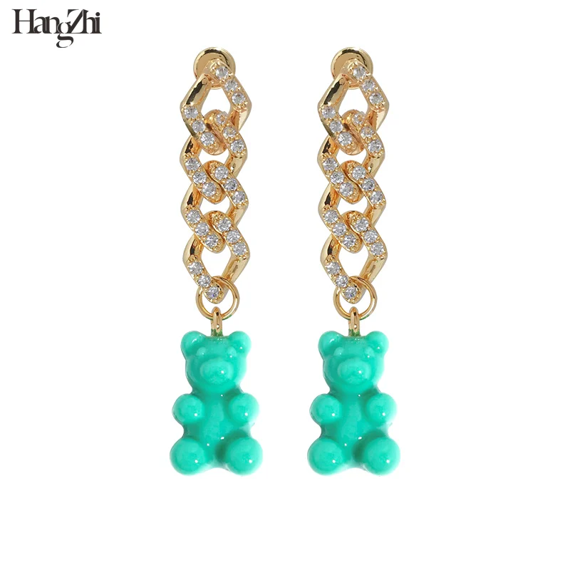 

HANGZHI 2021 Y2K Trendy Colorful Gummy Bear Resin Zircon Chain Drop Pandant Earrings For Women Girls Party Jewelry Gifts