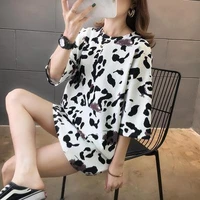 summer korean ins loose size cotton short sleeved t shirt womens printed bottomed shirt trend