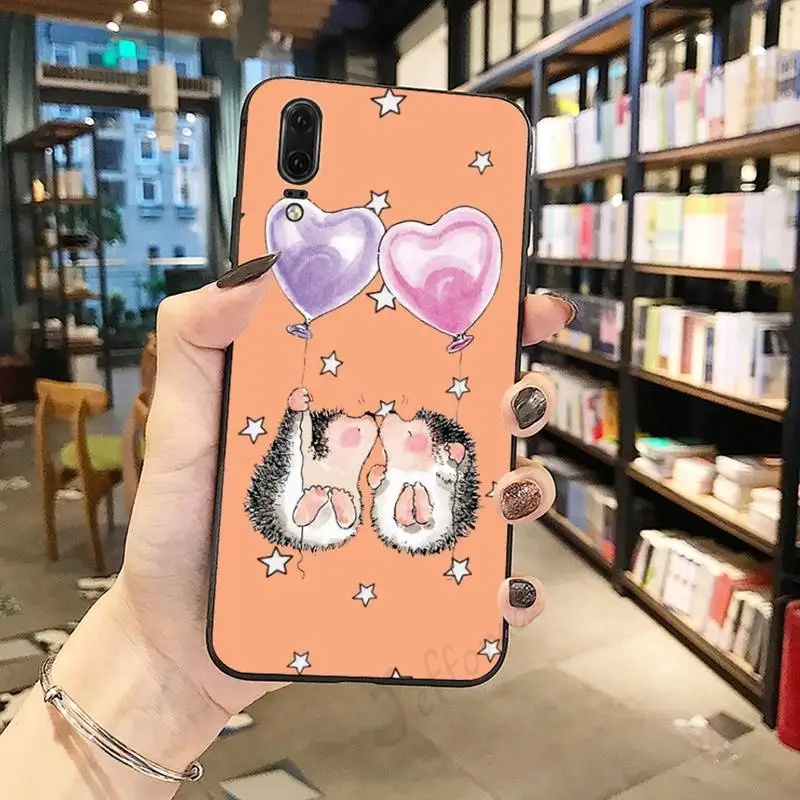 

Kawaii Hedgehog Heart Phone Case For Huawei honor Mate P 10 20 30 40 Pro 10i 9 10 20 8 x Lite