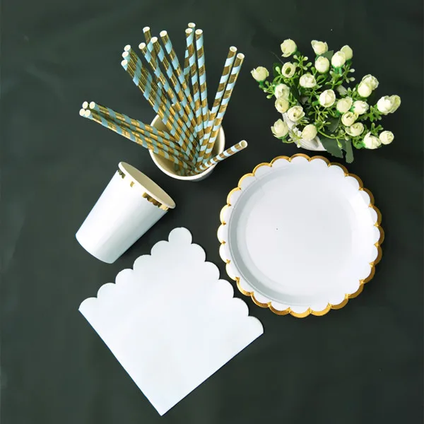 24 набора пастельных синих вечерние столовые приборы из фольги Золотые Большие