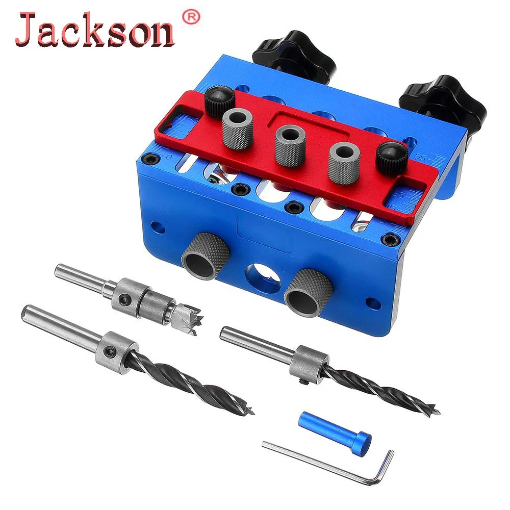 3 in 1 Woodworking Drill Guide Set Hole Puncher Dowelling Jig Self Tighen Clamp Dowel Tenon Punching