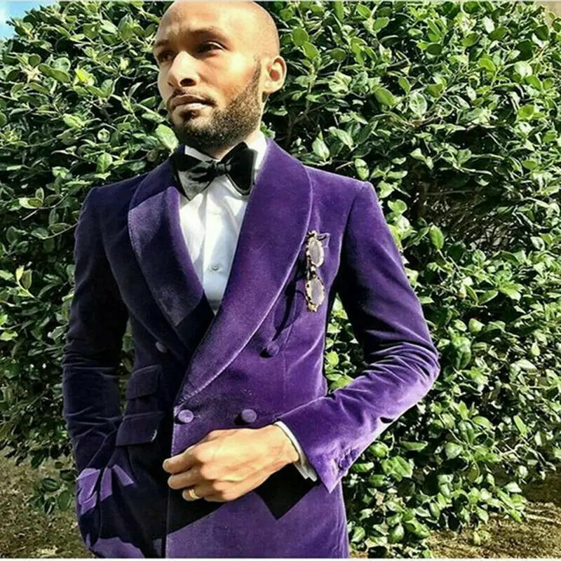 

Formal Purple Velvet Shawl Collar Men's Suit Double Breasted Mens Blazer Jacket Tuxedo for Party 1 PCS Coat