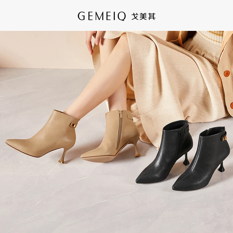 GEMEIQ/женские ботинки Новинка зимние теплые полусапожки с боковой молнией женская