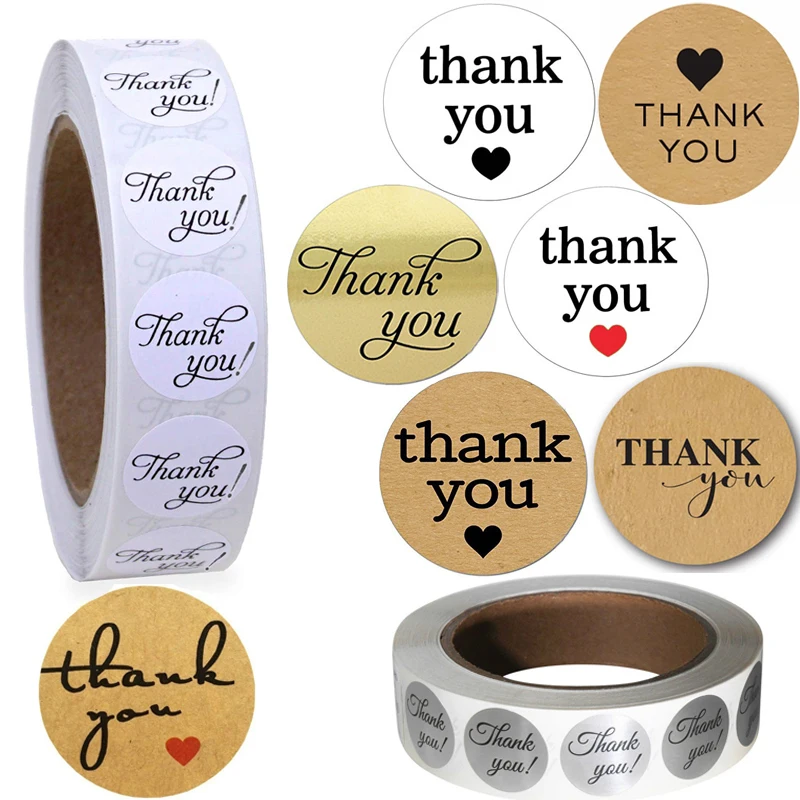 

Thank You Stickers Cute Black Red Heart Gold Silver White Handmade Labels for Wedding Party Birthday Favors Business Packing