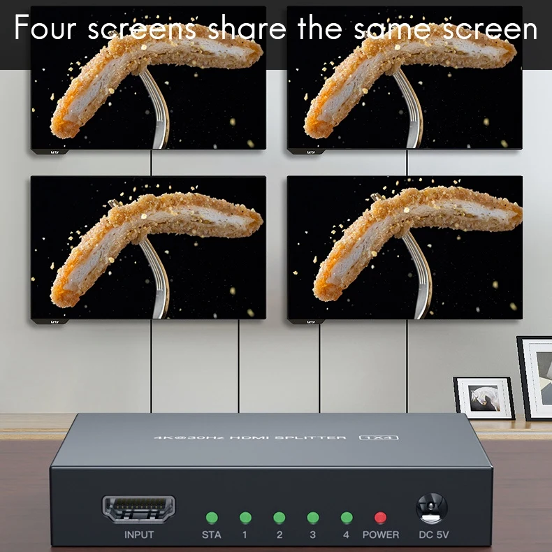 

HDMI Splitter 1X4 HD 4K 30Hz Video Divider for DVD Projector TV Box PS4 Monitor EU Plug