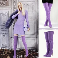 new womens knee length boots sexy pointed side zipper purple 2021 autumn and winter high heeled stiletto large fashion boots