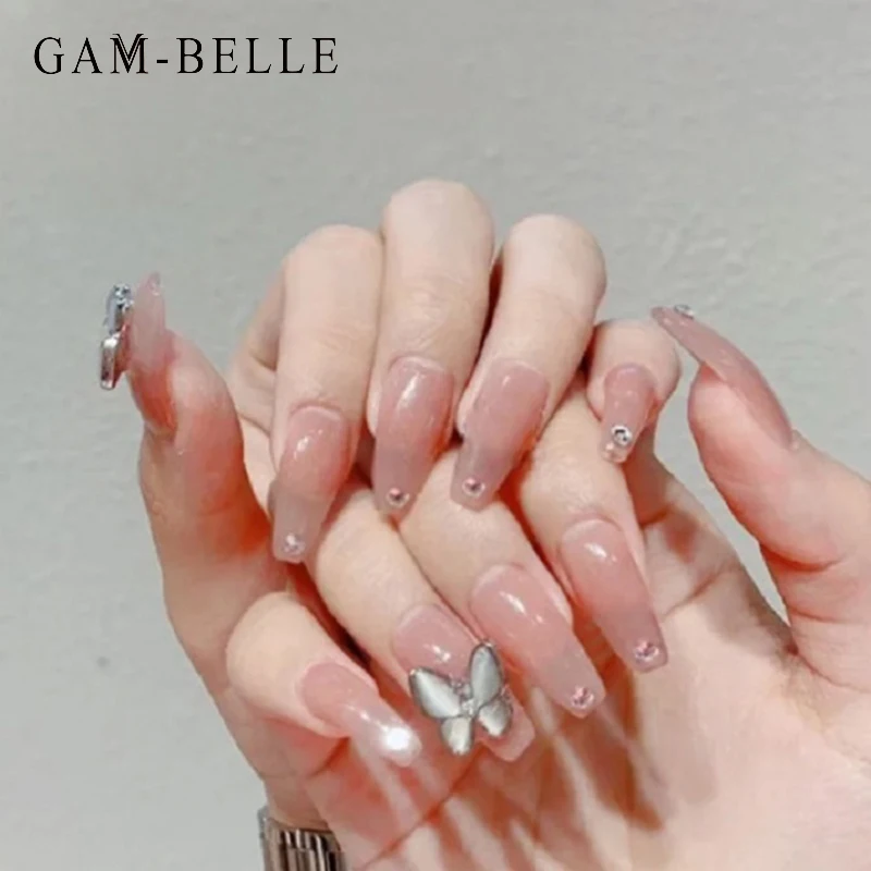 

GAM-BELLE 24 шт. накладные ногти элегантные 3D бабочки длинные балерины искусственный пресс на ногти Советы DIY маникюр инструменты для дизайна ног...