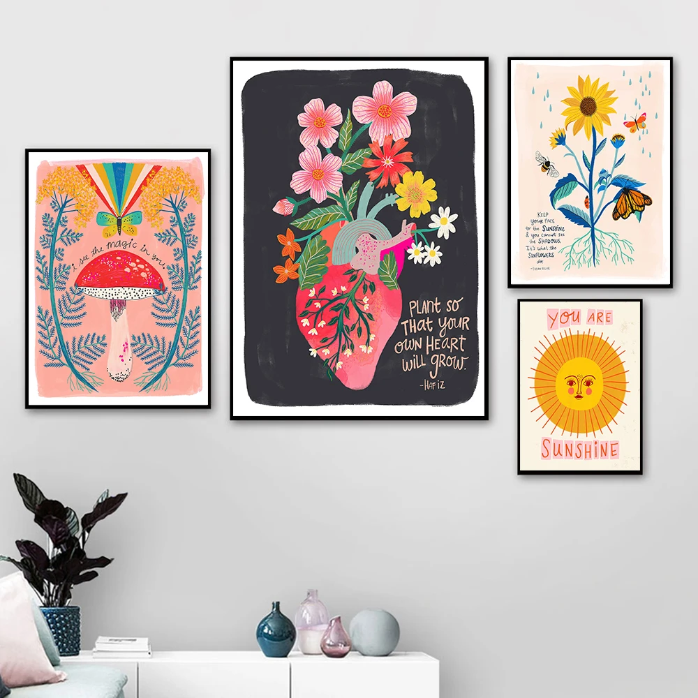 Анатомическое Сердце с цветами цветочные плакаты и принты вдохновляющая