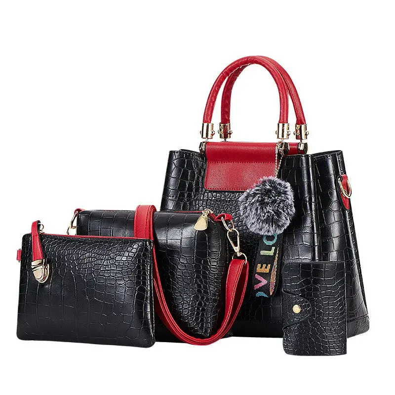 4PS Black Red FUNMARDI 4 шт. женские сумки набор роскошных крокодиловых женских сумок из искусственной кожи сумки на плечо брендовые композитные сумки-мессенджеры WLHB2024 - Цвет: 4PS Black Red