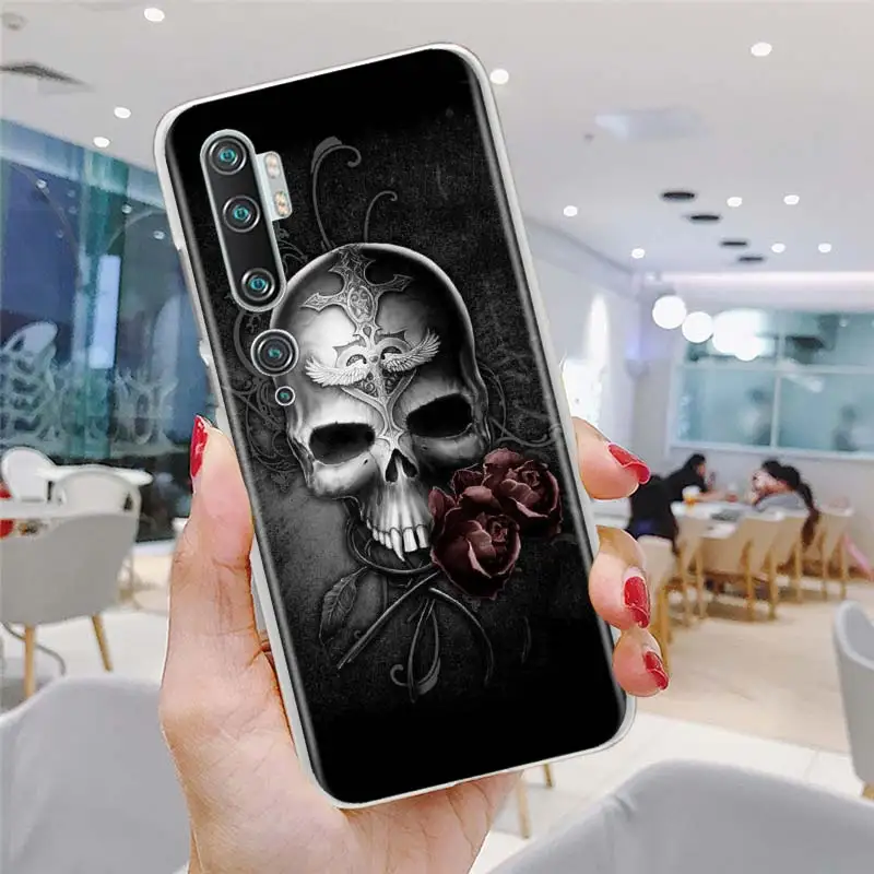 

Case for Xiaomi Mi 9 10 Lite 9T CC9E Note 10 Pro Poco X2 F2 X2 M3 X3 NFC Hard Cover Retro Style Flower Skull Phone Cases