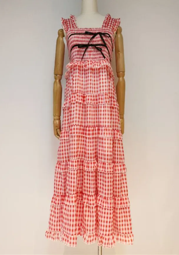 

[DEAT] new summer square cllar sleeveless ruffles pleated pullover A-line big bottoms long dress female vestido WR45206L