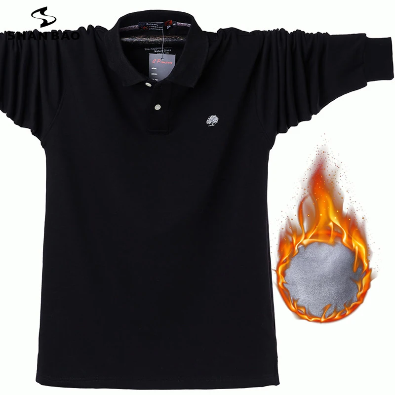 

SHAN BAO 2022 autumn winter father's cotton POLO shirt badge embroidered fleece thick and warm men's fashion casual loose POLO