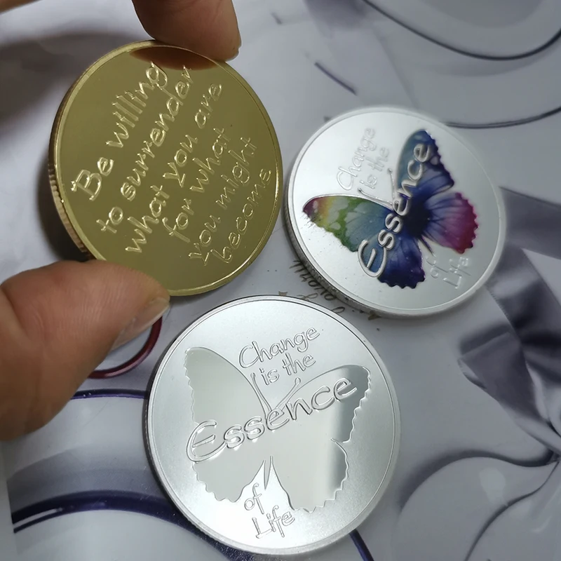 3PCs Color Butterfly Metamorphosis Animal Gold Silver Coins &quot Change is the Essence of Life Inspirational Wish Lucky Gifts | Дом и сад