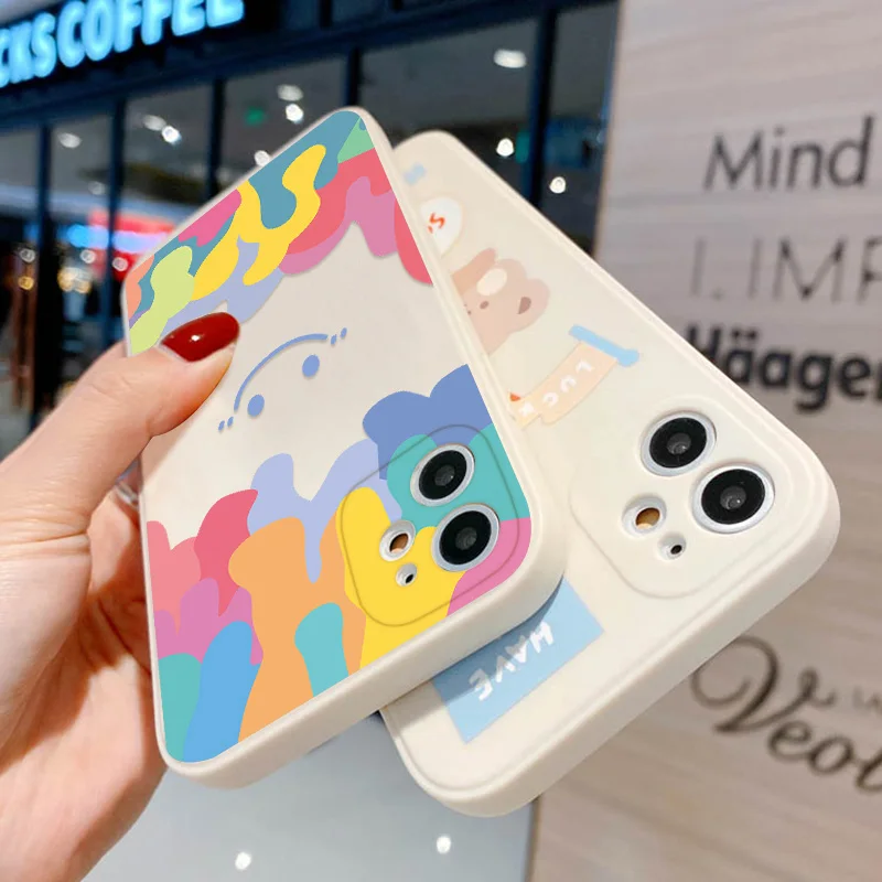 

New For Funda iphone 11 Case iPhone 12 Pro Max 11Pro 6 6S 7 8 Plus SE X XS Max Cute Rainbow Smile Cover Silicone TPU Shell Capa