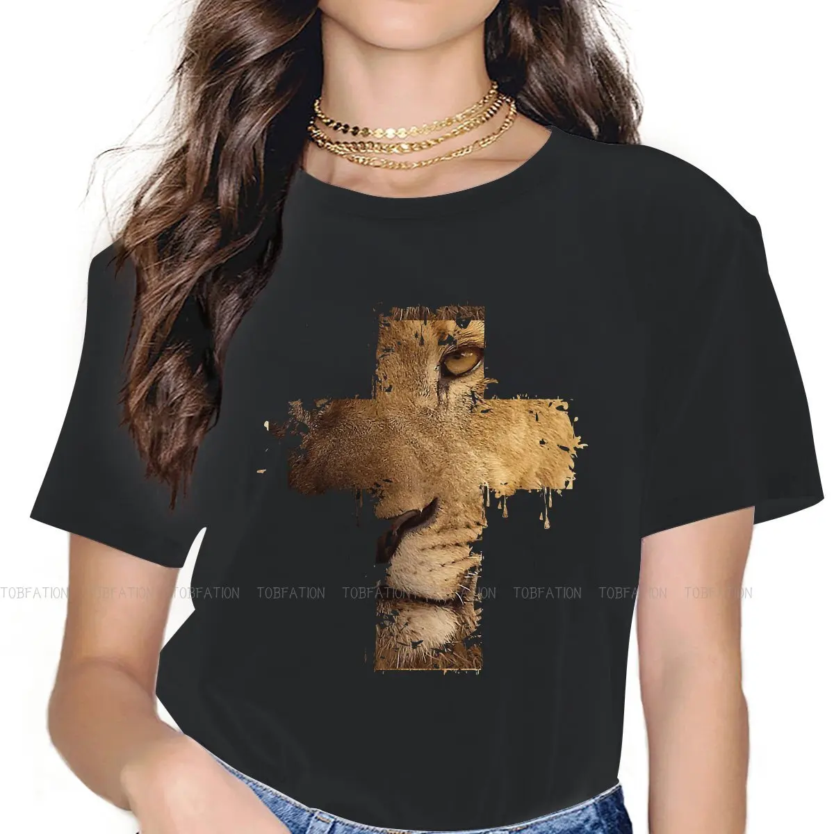 

Футболка женская повседневная с принтом льва и коротким рукавом