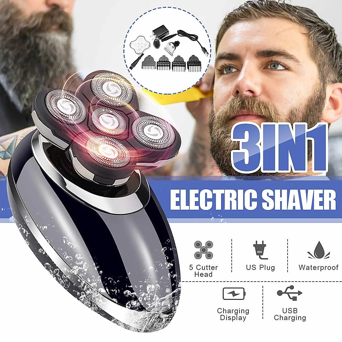 

5 Heads Men Washable USB Rechargeable Electric Shaver Electric Shaving Beard Machine Razor for Men Dry Wet Beard Trimmer 220V