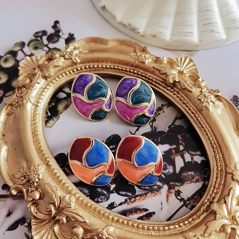 

Geometric Earrings Graffiti Enamel Colorful Pretty Bricons For Women Girls