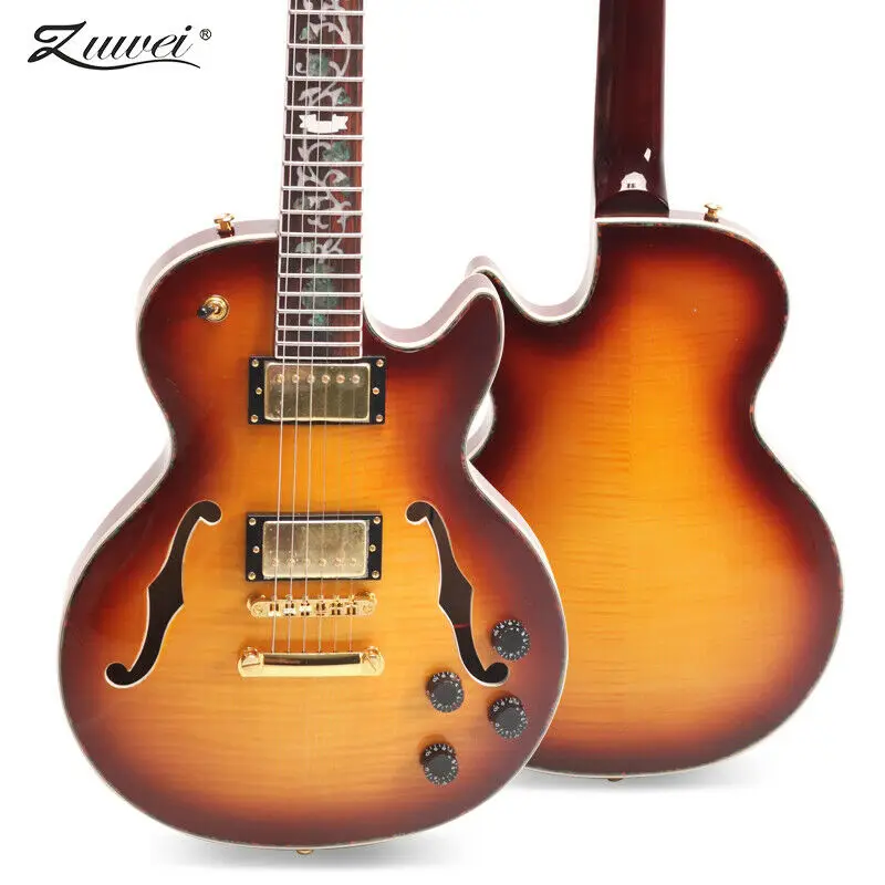 

New High Quality 6 Strings Semi Hollow LP Electric Guitar F Hole Flower Inlay Gold Hardware Mahogany Neck Rosewood Fingerboard