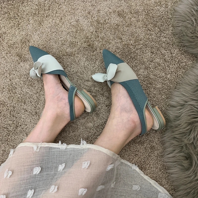 

ELLALEE Ladies Shoes Loafers Pointed Toe Elegant Breathable Women Pumps Handmade Butterfly-Knot Casual Female Loafer