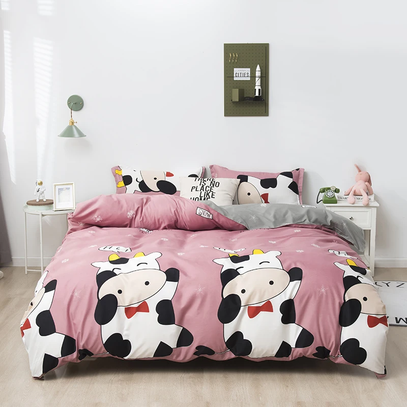 

Cianlsria Black And White Bear Plain 4PCE Bedding Sets A/B Double-Sided Cows Flower Quilt Cover Pillowcase Sheets