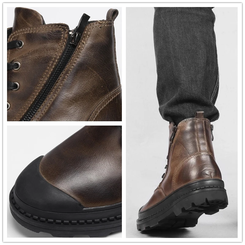 Мужские зимние ботинки из натуральной коровьей кожи ботильоны ручной работы в