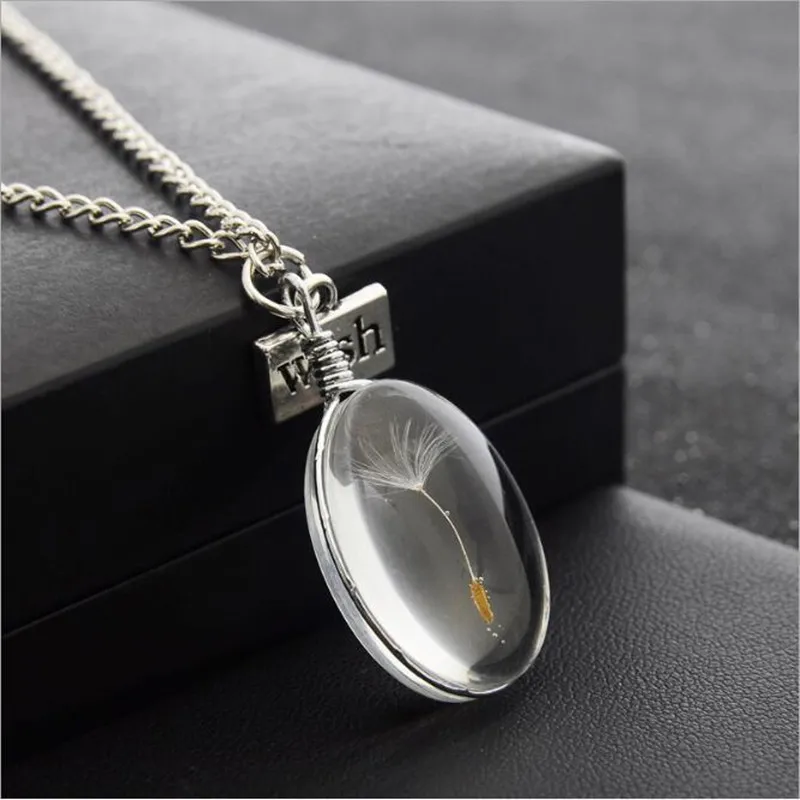 

New Explosive Dandelion Pendant Necklace Women Double Sided Crystal Patch Jewelry Gem Sweater Chain Collares Para Mujer