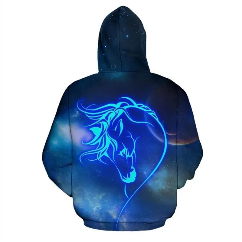 

Moonlight Blue Horse All Over Hoodies New 3D Men Sweatshirts Boy High Quality Pullover Fashion Tracksuit Animal Streetwear Tops