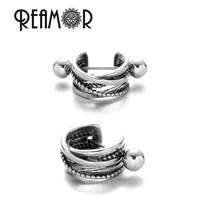 reamor geometric hoop earrings women stainless steel piercing stud earrings punk dual purpose cuff ear needle jewelry gift 3 set